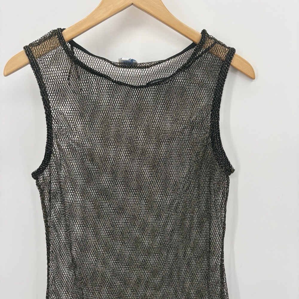 Blue Rain Mesh Sleeveless Gold/Black Maxi Dress Womans Size Large-Stretch #22P - Picture 2 of 6